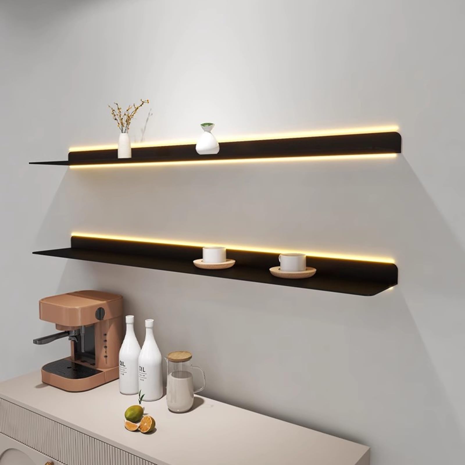 RYO　ウォールシェルフ　お色ブラック　内容変更有 Amazon｜浮動ウォールシェルフ、壁に取り付けられた照明器具黒